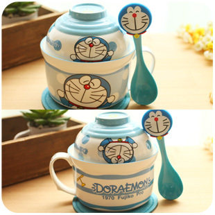 日式创意卡通泡面碗方便面泡面杯餐具套装可爱汤碗陶瓷碗大号带盖