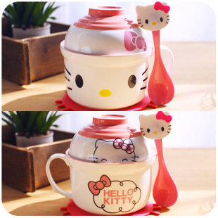 日式创意卡通泡面碗方便面泡面杯餐具套装可爱汤碗陶瓷碗大号带盖