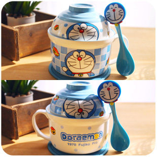 日式创意卡通泡面碗方便面泡面杯餐具套装可爱汤碗陶瓷碗大号带盖