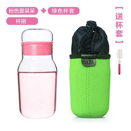物生物创意水杯带盖茶杯 便携防漏柠檬杯子瓶套装 时尚透明玻璃杯