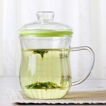 物生物泡茶杯 耐热玻璃杯创意柠檬花茶杯子 带盖办公过滤透明水杯