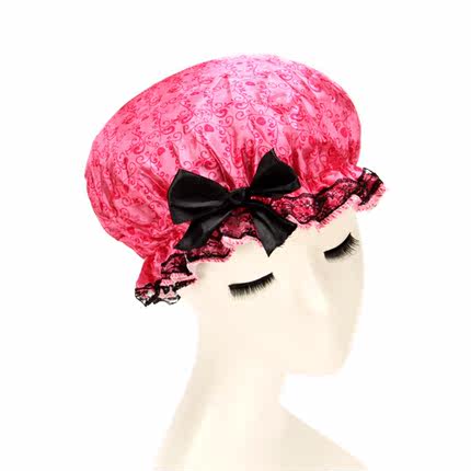 每时美家 韩国时尚蕾丝蝴蝶结洗澡头浴帽 日本可爱防水帽 做饭帽