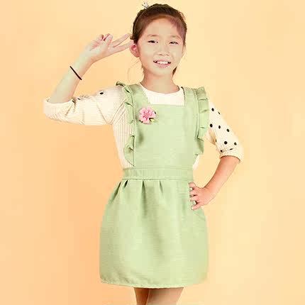每时美家 韩版加厚可爱蝴蝶结儿童围裙 吃饭防污防油画画衣罩衣