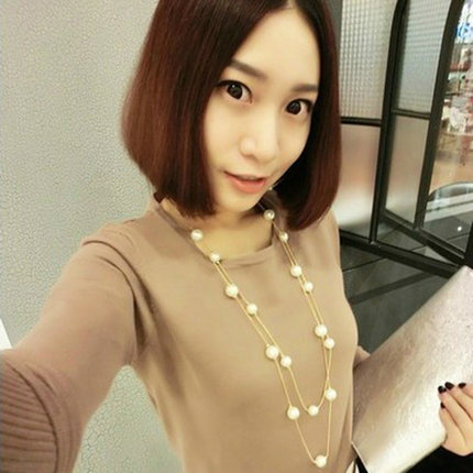 苏心高档时尚百搭小香风名媛气质双层珍珠韩版配饰长款毛衣项链女