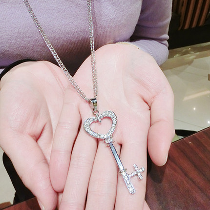 包邮韩国韩版饰品百搭水钻钥匙装饰项链挂链 时尚配饰长款毛衣链