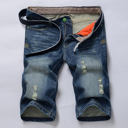 2105夏季薄款修身韩版潮男士牛仔短裤 破洞休闲五分中裤男裤马裤