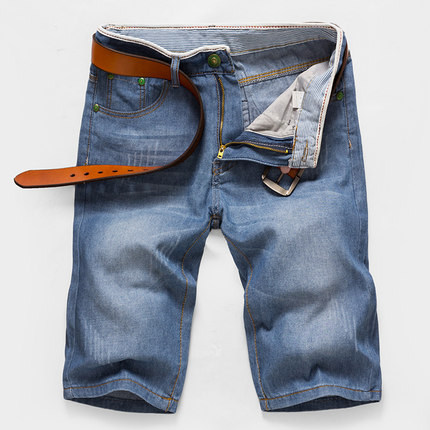 夏薄款五分裤男 直筒修身韩版潮破洞牛仔短裤 青少年大码5分中裤