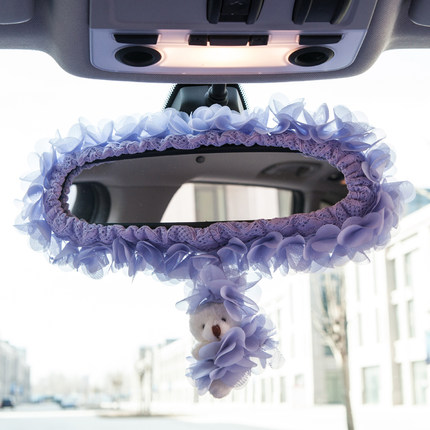 美美熊 可爱卡通后镜套 车内倒车镜套 蕾丝后视镜套女性汽车用品