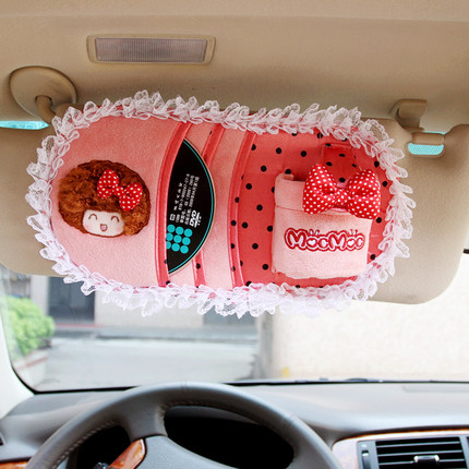 摩丝娃娃汽车遮阳板套CD夹卡通可爱车载车用多功能碟片光盘收纳袋