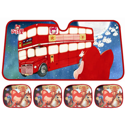 阿狸 加厚汽车用遮阳挡遮光板 卡通防晒隔热挡阳板太阳挡5件套装