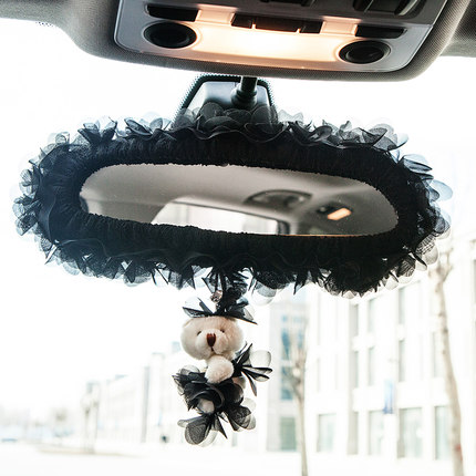 美美熊 可爱卡通后镜套 车内倒车镜套 蕾丝后视镜套女性汽车用品