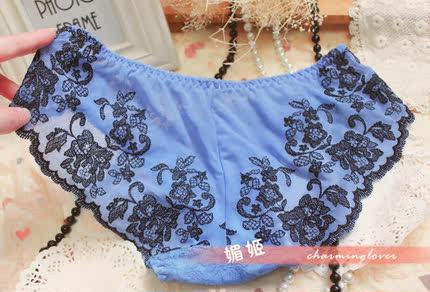 媚姬 奢华刺绣 女士内裤  蕾丝内裤女性感诱惑低腰三角裤透明镂空