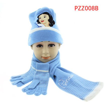 儿童针织棉帽迪士尼冬季男童女童帽子围巾手套3件套宝宝毛线帽