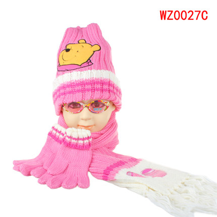 儿童针织棉帽迪士尼冬季男童女童帽子围巾手套3件套宝宝毛线帽