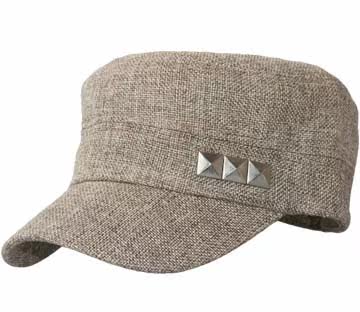 择信 春夏季亚麻料时尚韩版铆钉男士户外军帽女士凉爽透气平顶帽