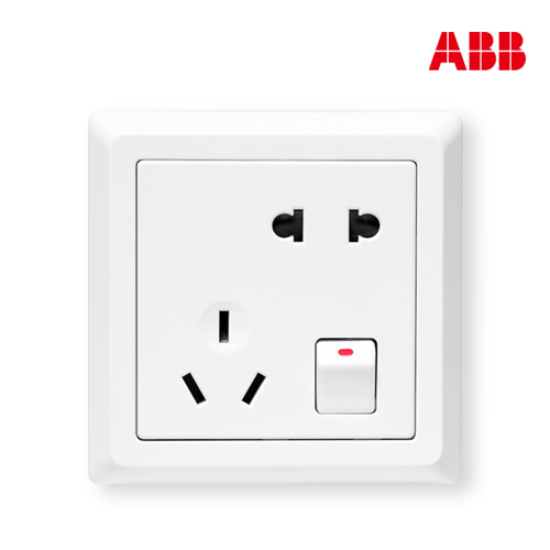 ABB开关插座面板德逸系列白色五孔带开关插座AE225