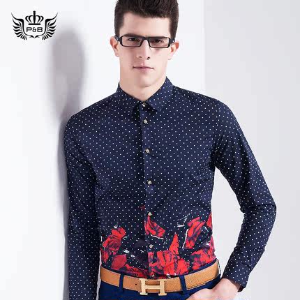 标题优化:宝利博纳 2015新款春装  韩版男士长袖修身衬衫 品牌商务男装衬衣