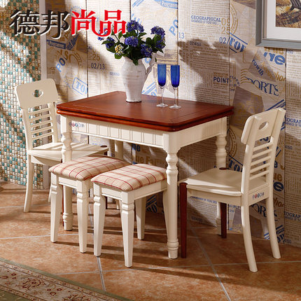 标题优化:地中海实木可折叠桌伸缩餐桌椅组合套装美式乡村田园小户型饭桌子