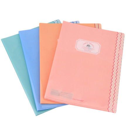 新品 得力5899彩色透明单片A4文件夹 L型彩色文件套 2页文件套