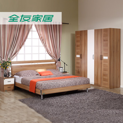 全友家私106502-4JT-CD 自然木纹系列卧室四件套双人床+床头柜*2+