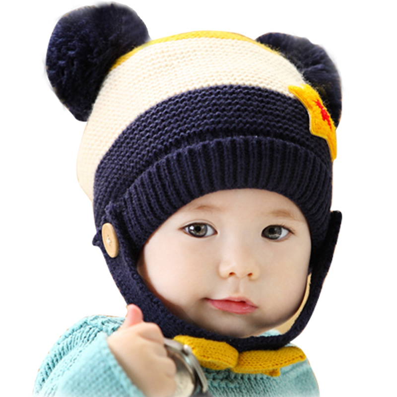新品婴儿帽子秋冬季宝宝帽子加厚男女童毛线帽0-1-3岁幼儿套头帽
