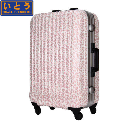 pink checked luggage