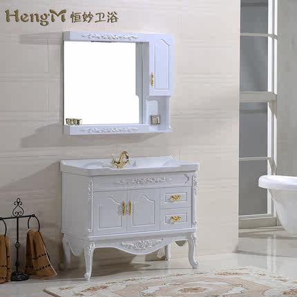 Hang wonderful oak wood bathroom cabinet combination of European PVC floor bathroom basin sink washbasin cabinet 6006