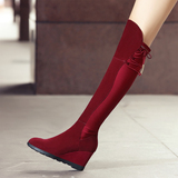 羽菲特2015秋冬新款韩版高跟女靴真皮过膝长靴坡跟高筒弹力靴子女